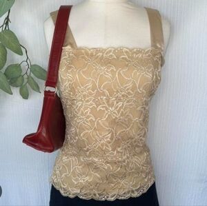 90s Vintage Coldwater Creek Golden Lace Cami XL Romantic Parisian French